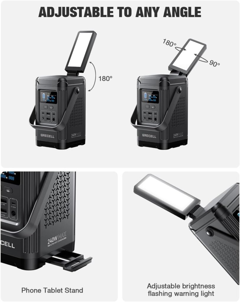 240W Portable Power Station 153.6WH Solar Generator, GRECELL LiFePO4 Battery Dual Way 100W PD, Portable Power Bank with Integrated Stand for Outdoors, Camping, Travel (No Wall Charger Included)