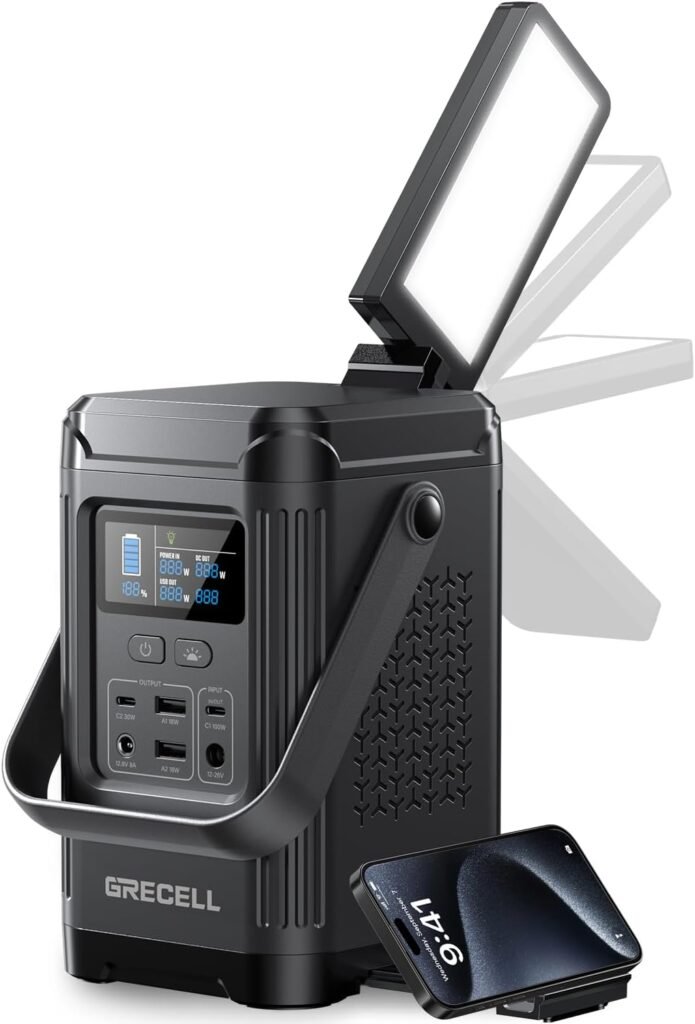 240W Portable Power Station 153.6WH Solar Generator, GRECELL LiFePO4 Battery Dual Way 100W PD, Portable Power Bank with Integrated Stand for Outdoors, Camping, Travel (No Wall Charger Included)