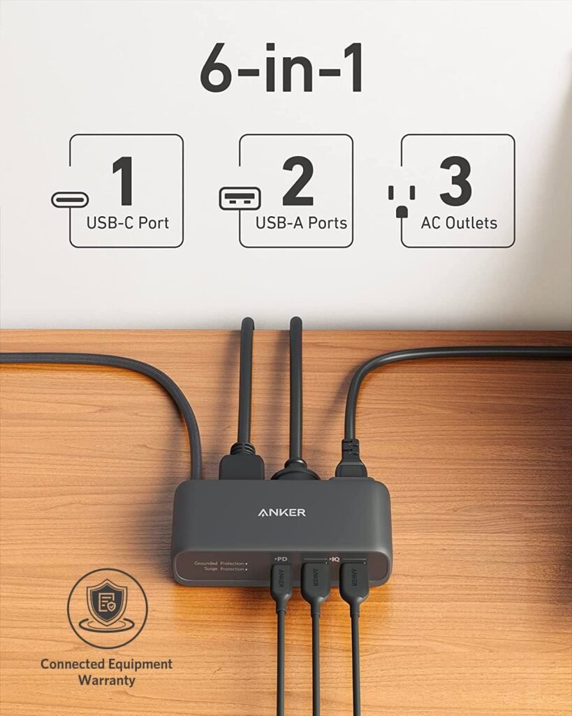 Anker 521 Power Strip - Charging Station with 3 Outlets, 30W USB C Charger, Works with iPhone 16/15, 5 ft Extension Cord, Power Delivery for High-Speed Charging, for Home, Office, Dorm Room, Travel