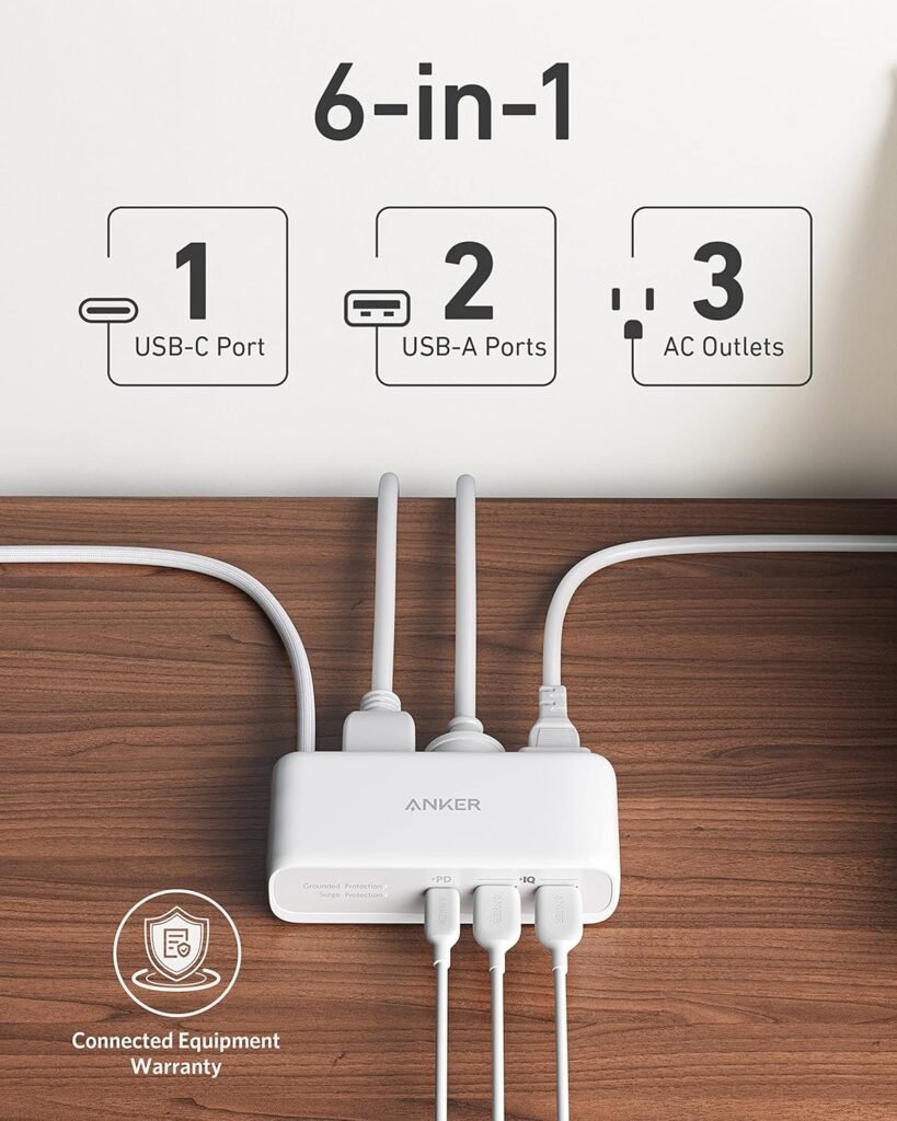 Anker 521 Power Strip - Charging Station with 3 Outlets, 30W USB C Charger, Works with iPhone 16/15, 5 ft Extension Cord, Power Delivery for High-Speed Charging, for Home, Office, Dorm Room, Travel