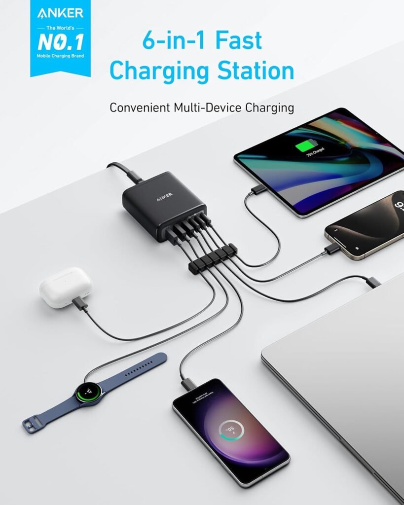 Anker Desktop Charger, Fast Charging USB C Charger, 112W Max 6-Port Charging Station, for iPhone 17, iPad, MacBook, Samsung and More (Cable Not Included) Anker Desktop Charger, Fast Charging USB C Charger, 112W Max 6-Port Charging Station, for iPhone 17, iPad, MacBook, Samsung and More (Cable Not Included)