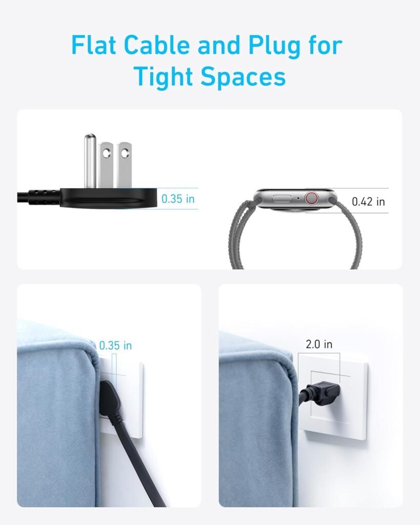 Anker Flat Plug Power Strip, 12-in-1 USB-C Power Strip with 8 AC Outlets, 2 USB-C, 2 USB-A Ports, 5feet Extension Cord, Slim Desk Charging Station, 900J Surge Protection, 35W Max for Home, Office