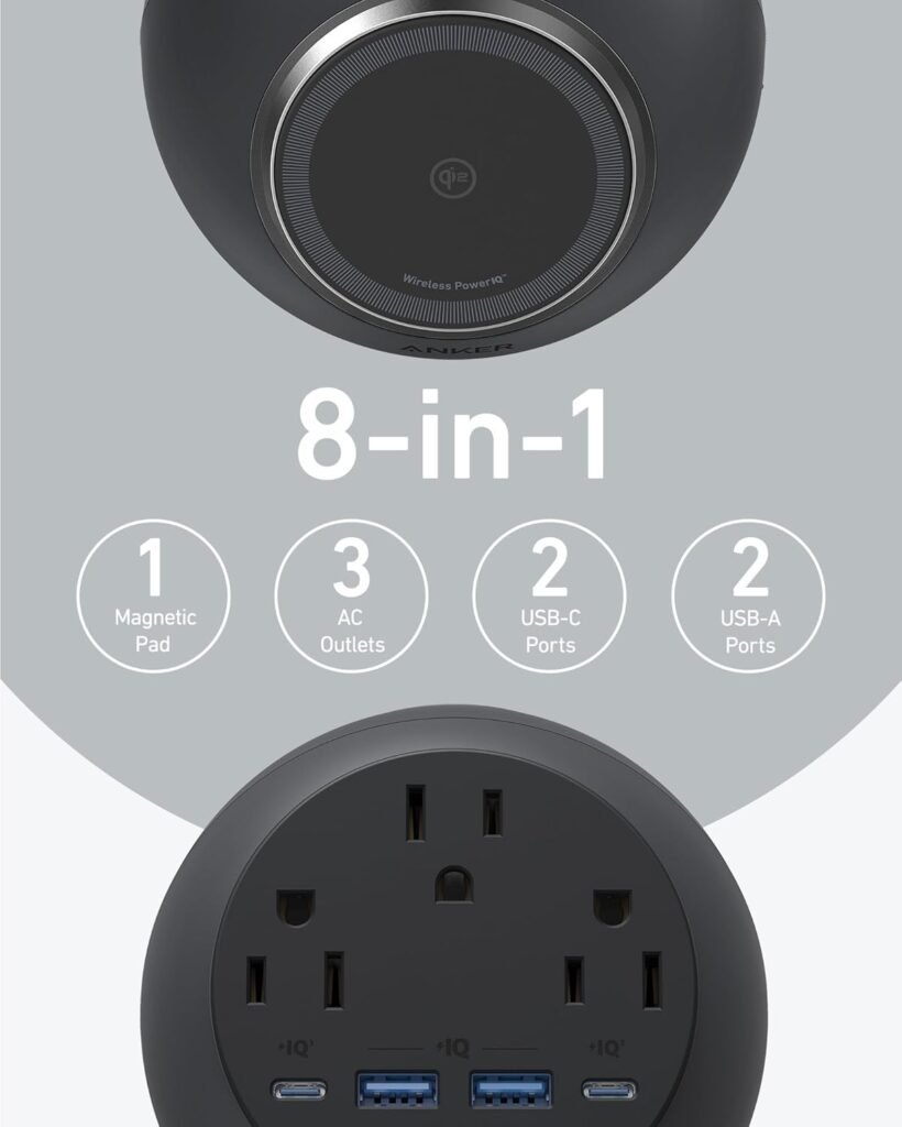 Anker MagGo Magnetic Charging Station, Qi2 Certified 15W Ultra-Fast MagSafe Wireless Charger for iPhone 15/14/13, 8-in-1 Power Strip with 3 AC and 4 USB Desktop Charger for MacBook and More Anker MagGo Magnetic Charging Station, Qi2 Certified 15W Ultra-Fast MagSafe Wireless Charger for iPhone 15/14/13, 8-in-1 Power Strip with 3 AC and 4 USB Desktop Charger for MacBook and More