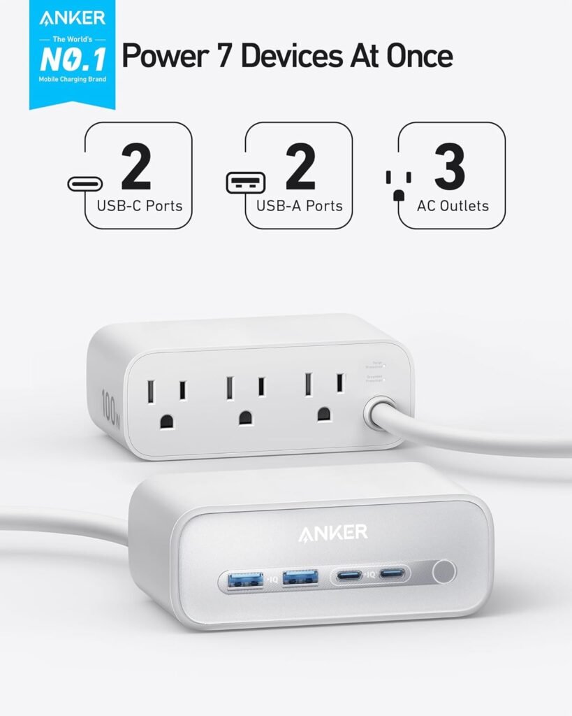 Anker Nano Charging Station(100W Max), 7-in-1 USB C Power Strip for iPhone 16/15/14 and MacBook Air/Pro, 5ft Thin Cord,3AC, 2USB A,2USB C,Power Delivery Desktop Accessory for HomeOffice(Black) Anker Nano Charging Station(100W Max), 7-in-1 USB C Power Strip for iPhone 16/15/14 and MacBook Air/Pro, 5ft Thin Cord,3AC, 2USB A,2USB C,Power Delivery Desktop Accessory for HomeOffice(Black)