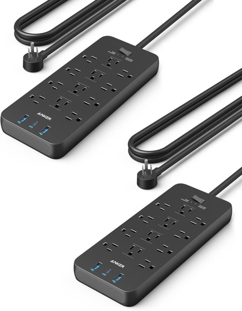 Anker (Pack of 2) Surge Protector Power Strip (2100J), 12 Outlets with 1 USB C and 2 USB Ports for iPhone 15/15 Plus/15 Pro/15 Pro Max, 5feet Extension Cord, Flat Plug, 20W for Home,Office,TUV Listed Anker (Pack of 2) Surge Protector Power Strip (2100J), 12 Outlets with 1 USB C and 2 USB Ports for iPhone 15/15 Plus/15 Pro/15 Pro Max, 5feet Extension Cord, Flat Plug, 20W for Home,Office,TUV Listed