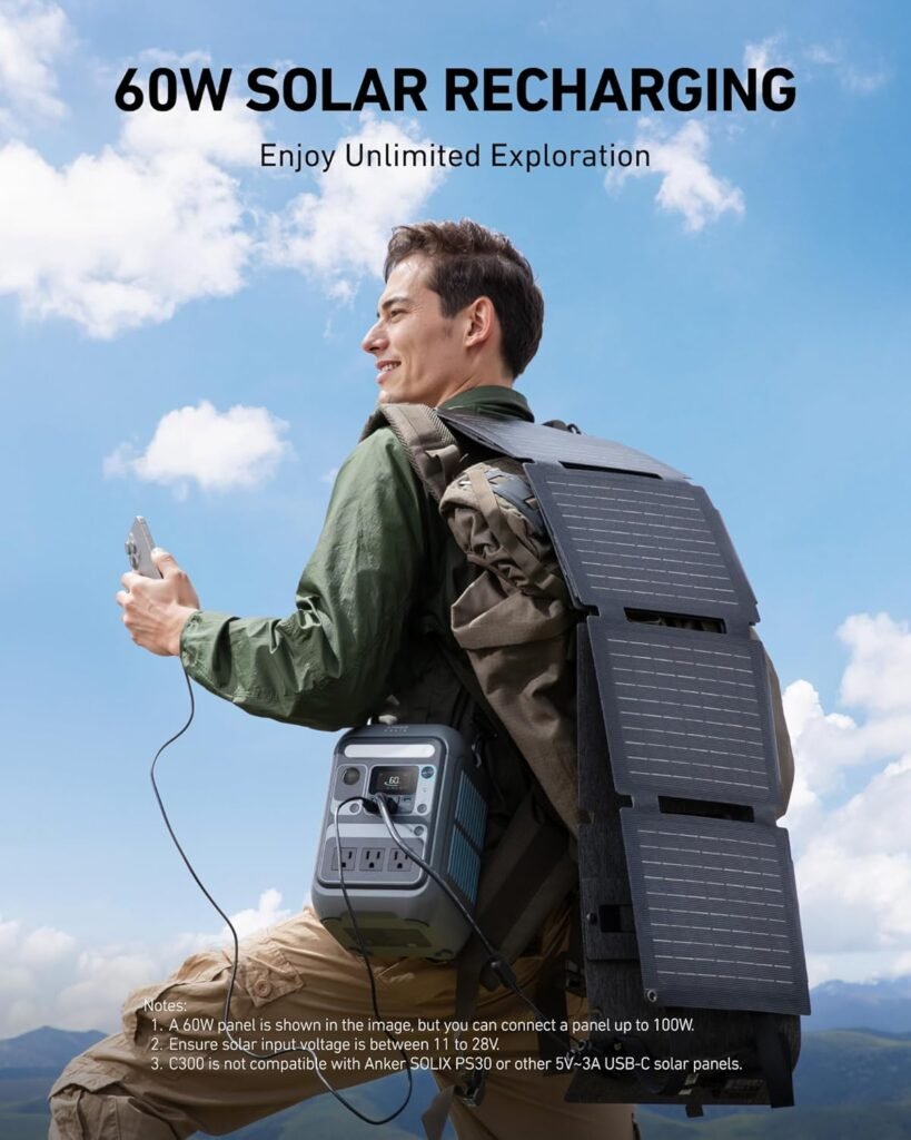 Anker Solar Generator SOLIX C300 with 60W Solar Panel, 288Wh Portable Power Station, 300W (600W Surge), LiFePO4 Battery, 140W Two-Way Fast Charging, for Outdoor Camping, Traveling, and Emergencies Anker Solar Generator SOLIX C300 with 60W Solar Panel, 288Wh Portable Power Station, 300W (600W Surge), LiFePO4 Battery, 140W Two-Way Fast Charging, for Outdoor Camping, Traveling, and Emergencies