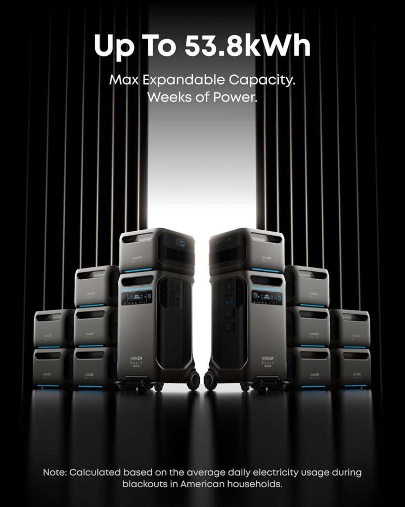 Anker SOLIX F3800 Plus Portable Power Station with Double Power Hub, 7.68kWh, 12,000W AC Output, Generators for Home Use, 3,200W Solar Input, Works with Generator, For Power Outages and Emergencies