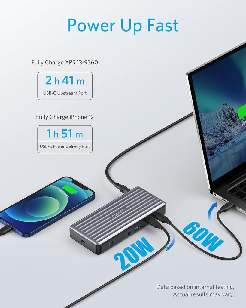 Anker USB C Docking Station, PowerExpand 9-in-1 USB-C PD Dock, 60W Charging for Laptop, 20W Power Delivery Charging, 4K HDMI and DisplayPort, USB3.0USB2.0 Data, Gigabit Ethernet, 3.5 mm Audio