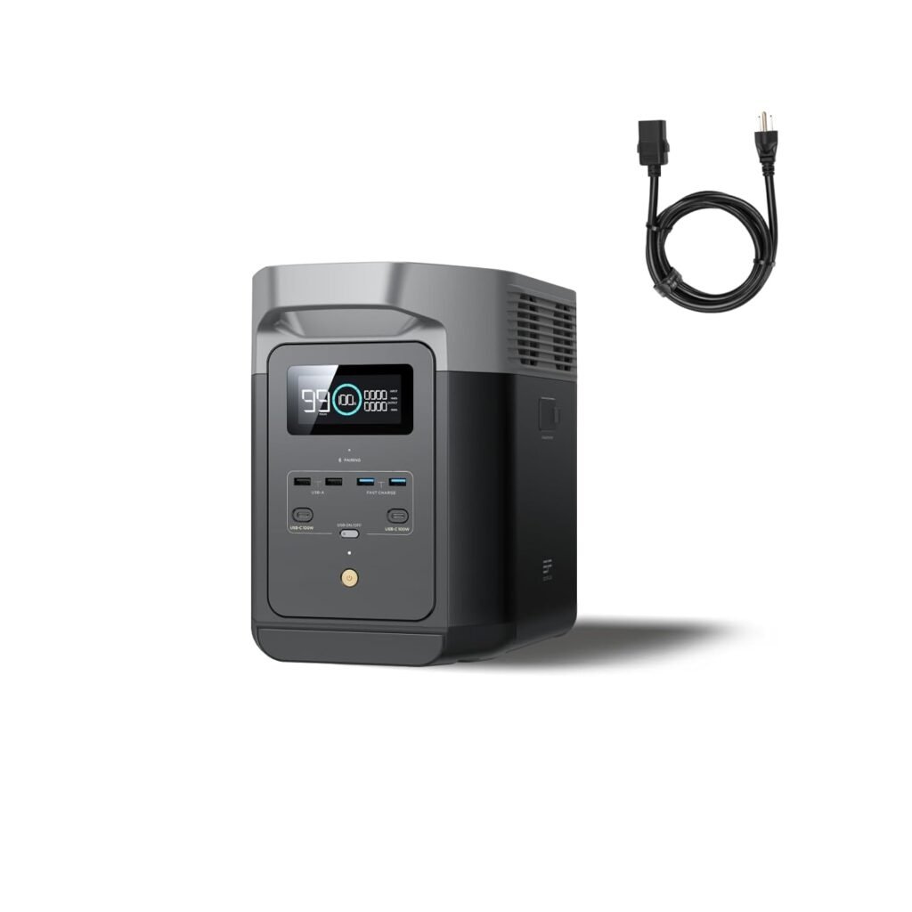 EF ECOFLOW Portable Power Station DELTA 2, 1024Wh LiFePO4 Battery, 1800W AC/100W USB-C Output, Solar Generator for Home Backup Power (Solar Panel Optional), Camping  RVs (AC Cable Included)