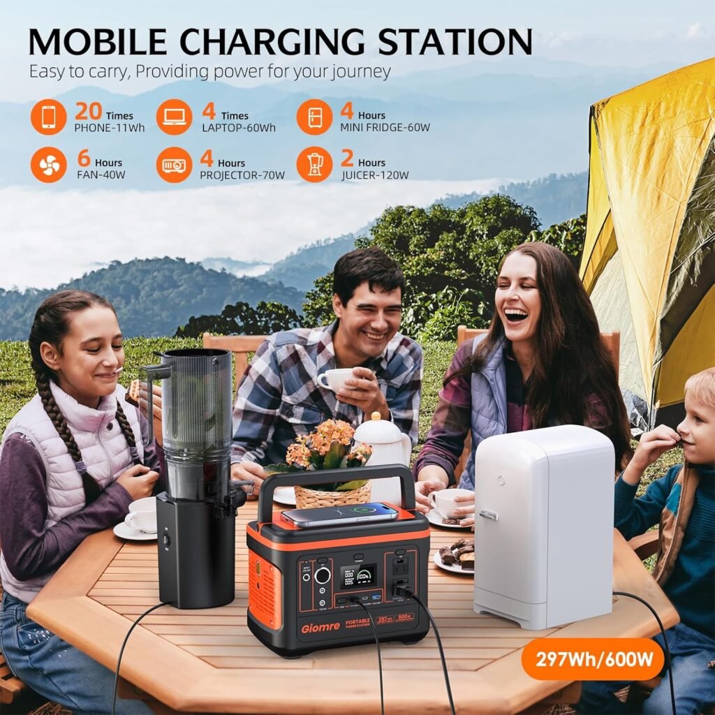 Portable Power Station, 297Wh Backup Lithium Battery Generator with 600W AC Output and 120W Fast Charging, Solar Generator for Outdoors Camping, Travel Emergency, Home Blackout