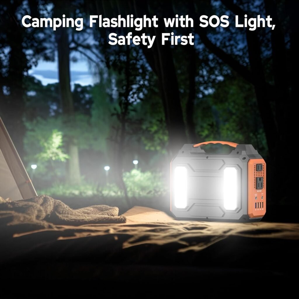 Portable Solar Generator, 300W Portable Power Station with Foldable 60W Solar Panel,110V Pure Sine Wave 280Wh Battery Power Pack with USB DC AC Outlet for Camping Smart Devices RV Van Outdoor-Orange