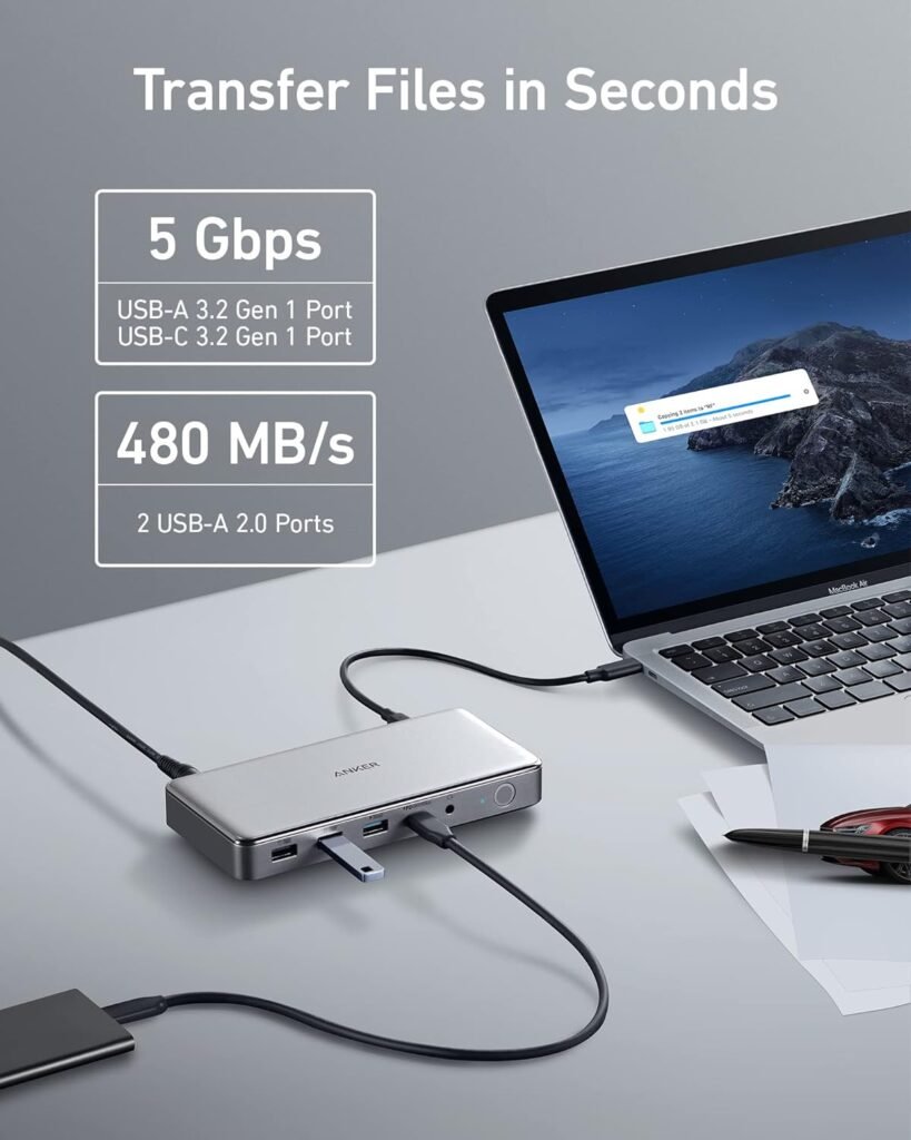Anker 10-in-1 USB C Docking Station, Displaylink Docking Station with Dual HDMI and DisplayPort for Windows Laptops, MacBook Air/Pro 13/16 inch and More