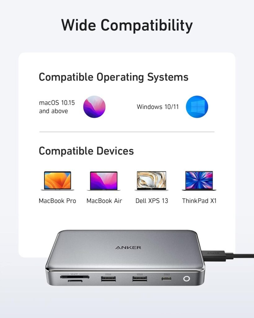 Anker 563 USB-C Hub (10-in-1, Dual 4K HDMI), Docking Station Dual Monitor, with Max 100W Pd-in, 5Gbps USB Data Ports for Windows Laptops, Dell XPS, Thinkpad, MacBook Pro, MacBook Air and More