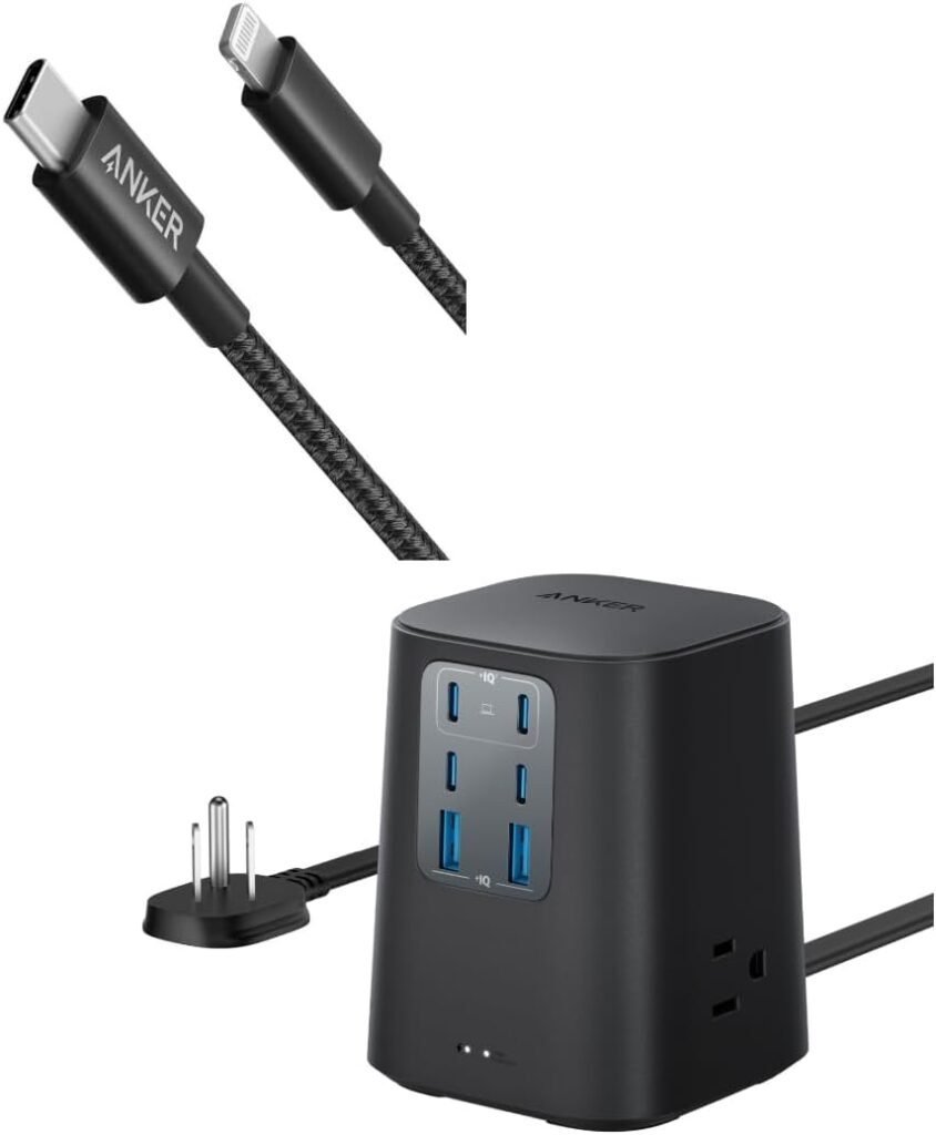 Anker iPhone Fast Charging Cable - 6ft Nylon USB-C to Lightning Cord, MFi Certified Charging Station (100W), 9-in-1 USB C Power Strip with 300J Surge Protection Anker iPhone Fast Charging Cable - 6ft Nylon USB-C to Lightning Cord, MFi Certified Charging Station (100W), 9-in-1 USB C Power Strip with 300J Surge Protection