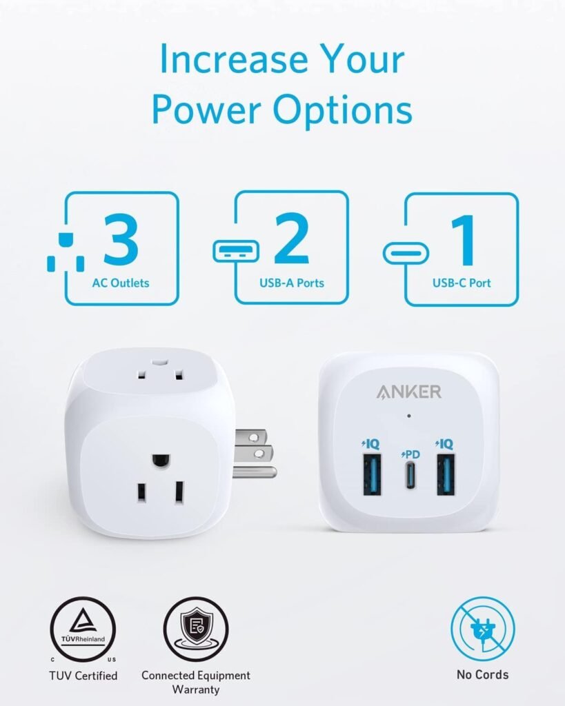 Anker (Pack of 2) USB C Outlet Extender, 321 Outlet Extender with 3 Outlets and 20W USB C Charging for iPhone 15/15 Plus/15 Pro/15 Pro Max, Power Delivery Charging for School, Home,Office Listed