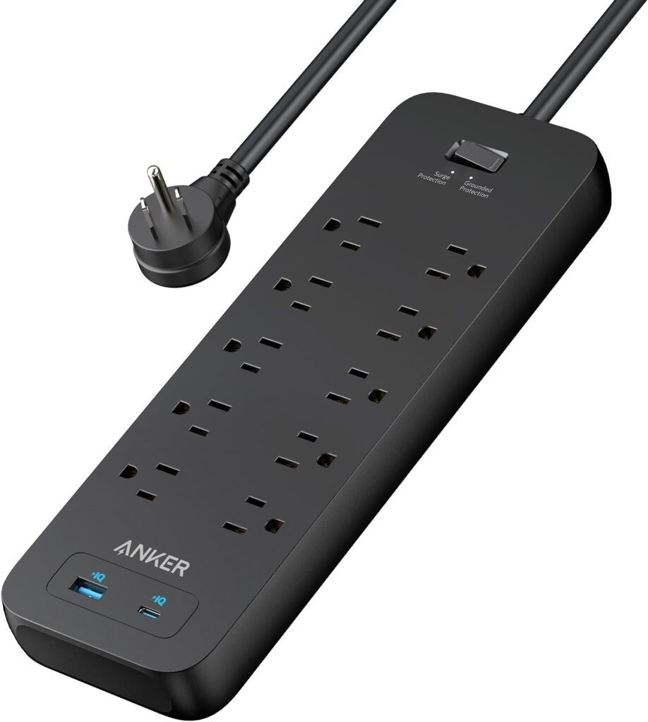 Anker Power Strip Surge Protector(2100J), 6Ft/1.8m Extension Cord with 10 Outlets and 2 USB Ports,for iPhone 15/15 Plus/15 Pro/15 Pro Max,Flag Plug,Wall Mount Holes for Home,Office,ETL Listed, Black Anker Power Strip Surge Protector(2100J), 6Ft/1.8m Extension Cord with 10 Outlets and 2 USB Ports,for iPhone 15/15 Plus/15 Pro/15 Pro Max,Flag Plug,Wall Mount Holes for Home,Office,ETL Listed, Black