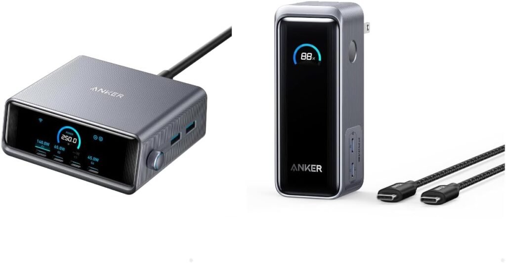 Anker Prime Power Bank, 9,600mAh Battery Pack with 65W Output, Built-in AC Plug with Anker Prime Charger, 250W GaN Prime USB C Charging Station, Ultra-Fast 6-Port, 2.26 LCD Display and Smart Control