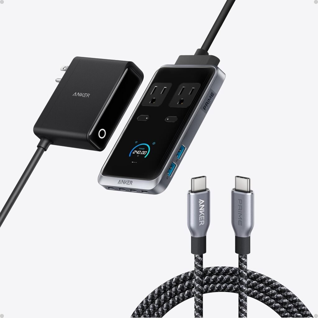 Anker Prime USB C to USB C Cable, 240W 6 ft Anker Prime Charging Station, 240W Max 8-in-1 USB C Power Strip