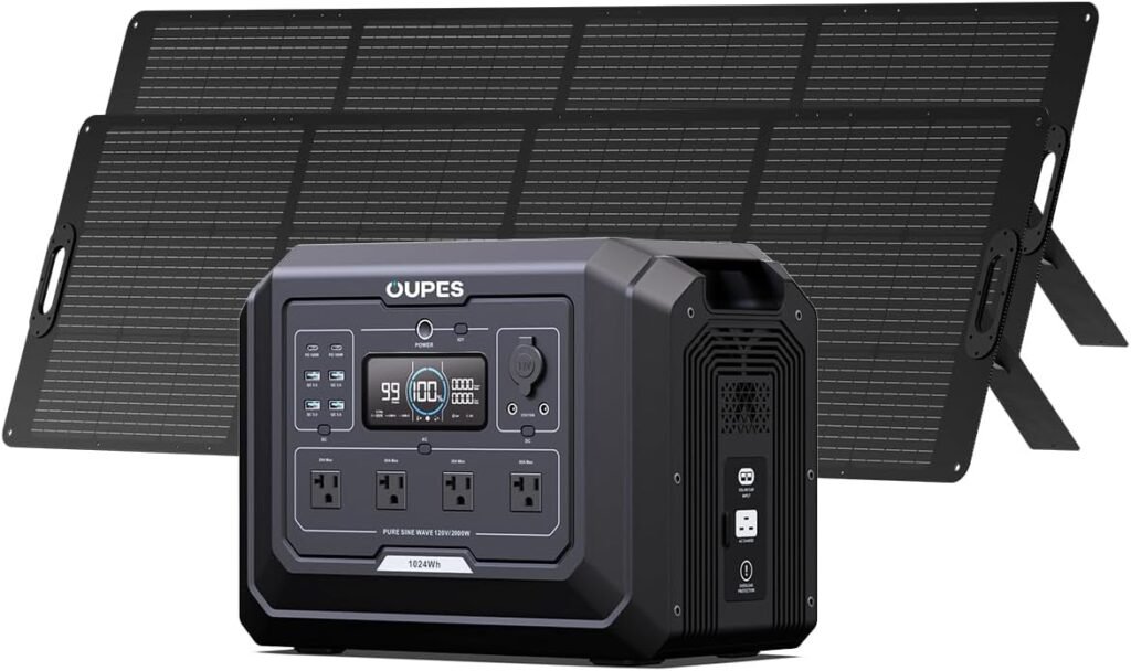 OUPES 2000W Mega 1 Solar Generator Kit with 240W Panel Included, 1024Wh LiFePO4 Battery Power Station with UPS  APP, for Road Trip, Off-grid, RVs, Power Outages