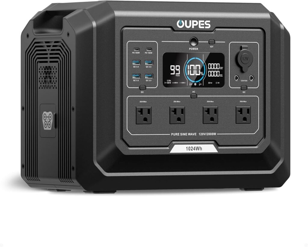 OUPES 3072Wh Mega 1 Power Station Bundle with B2 Extra Battery  480W Panel Included, 2000W (4500W Peak) LiFePO4 Battery with UPS  APP Control, for 24/7 Off-Grid Power, Power Outage, Blackout, RVs
