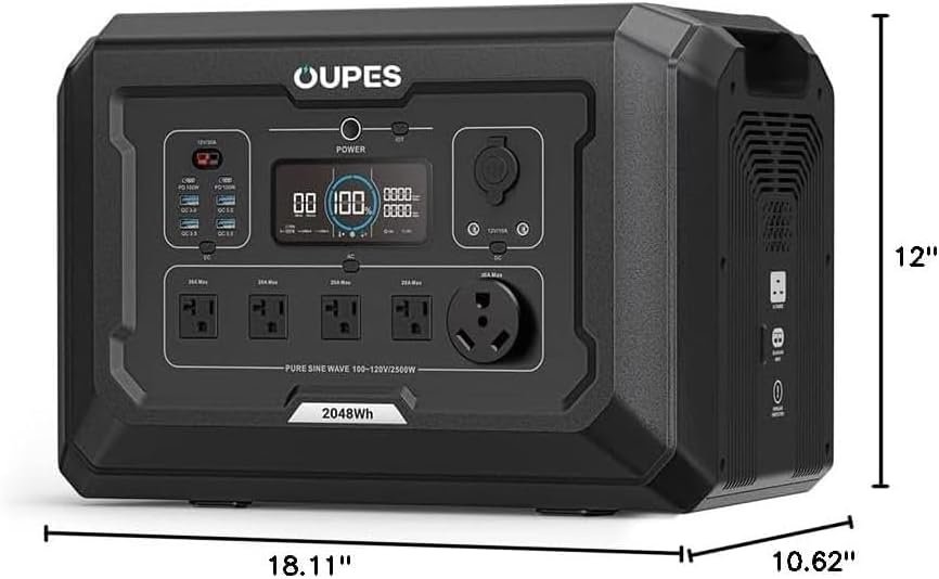 OUPES Mega 2 Portable Power Station 2500W (5400W Peak), 2048Wh LiFePO4 Battery Generator with 2100W Solar Charging  1600W AC Charging for Home Backup, Power Outages, RVs, Off-grid Power