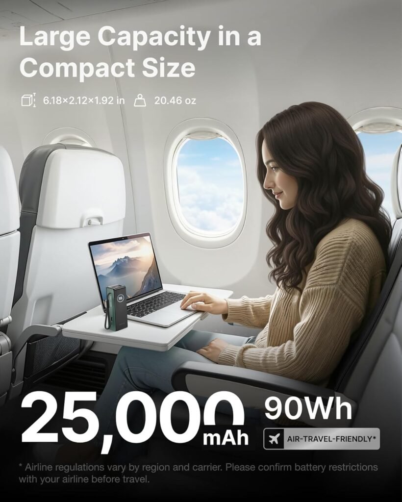 EF ECOFLOW Rapid Power Bank, 25,000mAh, 170W, 100W Built-in and Retractable Cables, Portable Charger with Triple 100W USB-C Port, Compatible with iPhone 17/16/15/14, Samsung, Laptop and More, Green