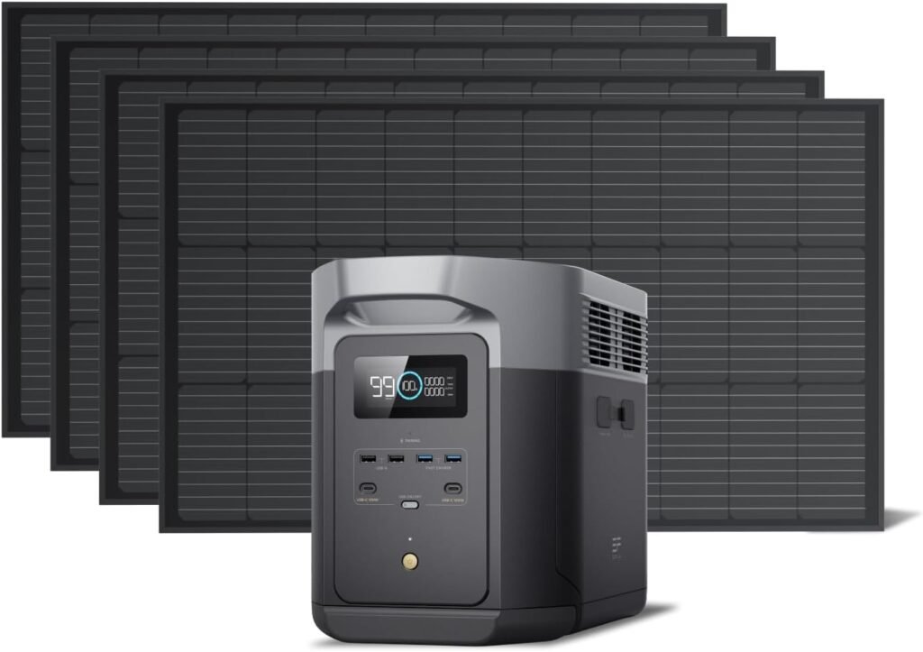 EF ECOFLOW Solar Generator DELTA 2 Max 2048Wh with 4X100W 12V Solar Panels, High Efficiency Monocrystalline PV Modules, 2400W LFP Portable Power Station, AC + Solar Fast Dual Charging For Camping RV EF ECOFLOW Solar Generator DELTA 2 Max 2048Wh with 4X100W 12V Solar Panels, High Efficiency Monocrystalline PV Modules, 2400W LFP Portable Power Station, AC + Solar Fast Dual Charging For Camping RV