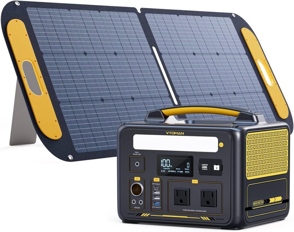 VTOMAN Jump 600X Portable Power Station with 110W Solar Panel, 600W/299Wh LiFePO4 Battery Solar Generator, 1200W AC Outlet, PD 60W USB-C, 3x Regulated 12V/10A DC for RV, Outdoor Camping, Home Backup VTOMAN Jump 600X Portable Power Station with 110W Solar Panel, 600W/299Wh LiFePO4 Battery Solar Generator, 1200W AC Outlet, PD 60W USB-C, 3x Regulated 12V/10A DC for RV, Outdoor Camping, Home Backup