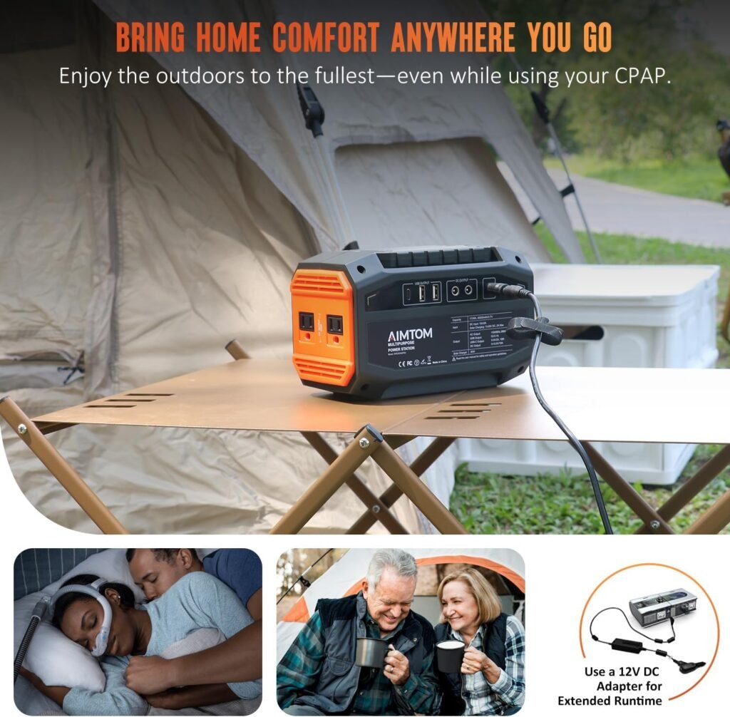 AIMTOM Portable Power Station 173Wh Lithium Battery, 200W AC Outlet (250W Surge), 18W USB-C, 2x USB-A, 2x 12V DC Outputs, LED Flashlight – Ideal for Camping, Travel, Emergency Backup, RV, Home Use AIMTOM Portable Power Station 173Wh Lithium Battery, 200W AC Outlet (250W Surge), 18W USB-C, 2x USB-A, 2x 12V DC Outputs, LED Flashlight – Ideal for Camping, Travel, Emergency Backup, RV, Home Use
