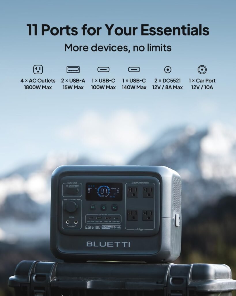 BLUETTI Elite 100 V2 Portable Power Station, 1024Wh LFP Battery Backup w/ 4 1800W AC Ports (3600W Surge), 35% Smaller, Fast Charge and UPS Solar Generator for Camping, Road Trip, Outages, Home Backup