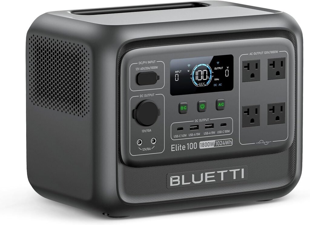 BLUETTI Elite 100 V2 Portable Power Station, 1024Wh LFP Battery Backup w/ 4 1800W AC Ports (3600W Surge), 35% Smaller, Fast Charge and UPS Solar Generator for Camping, Road Trip, Outages, Home Backup