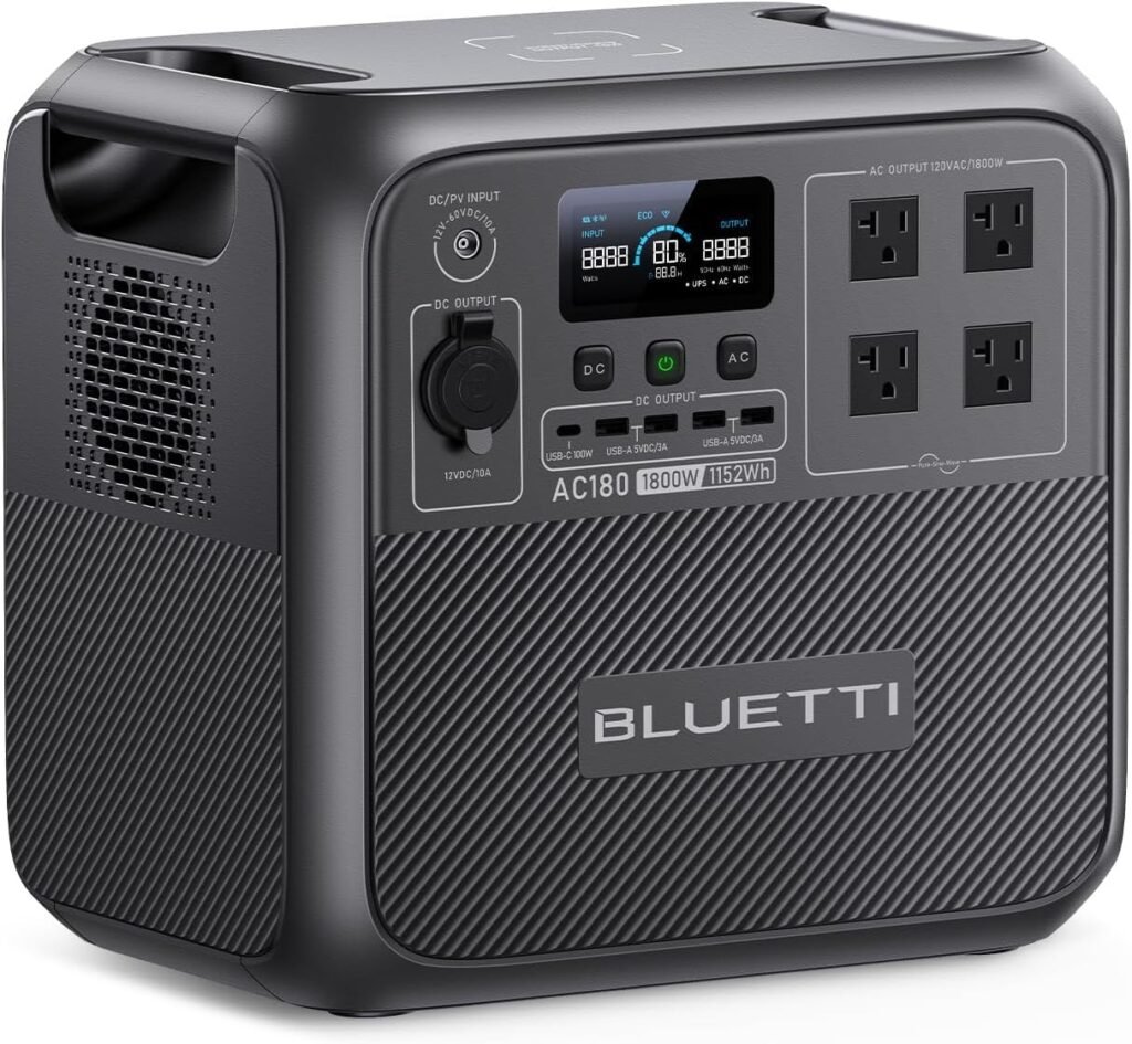 BLUETTI Portable Power Station AC180, 1152Wh LiFePO4 Battery Backup w/ 2 1800W (2700W peak) AC Outlets, 0-80% in 45Min, Solar Generator for Camping, Off-grid, Power Outage