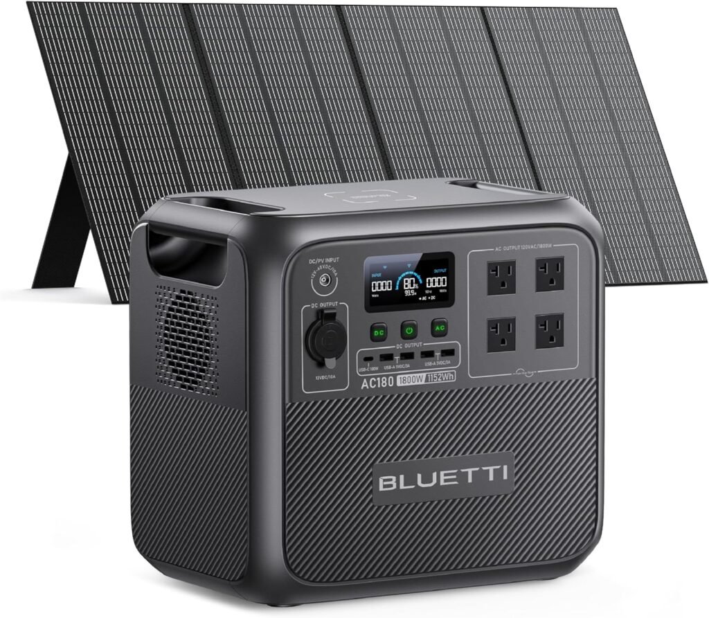 BLUETTI Portable Power Station AC180, 1152Wh LiFePO4 Battery Backup w/ 2 1800W (2700W peak) AC Outlets, 0-80% in 45Min, Solar Generator for Camping, Off-grid, Power Outage