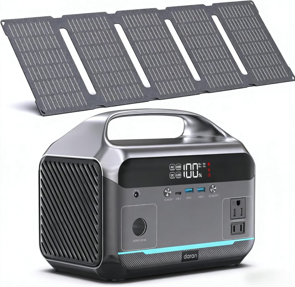 DARAN Portable Power Station 600W (1200W Peak), 288Wh (90,000mAh) Solar Generator LiFePO4 Battery with AC DC Outlets, 2hrs Fast Charging, 7-Port Design for Emergency, Hurricane (Solar Optional)