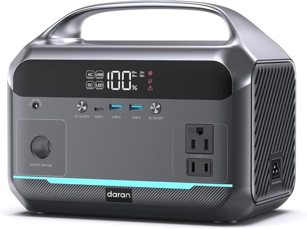 DARAN Portable Power Station 600W (1200W Peak), 288Wh (90,000mAh) Solar Generator LiFePO4 Battery with AC DC Outlets, 2hrs Fast Charging, 7-Port Design for Emergency, Hurricane (Solar Optional)