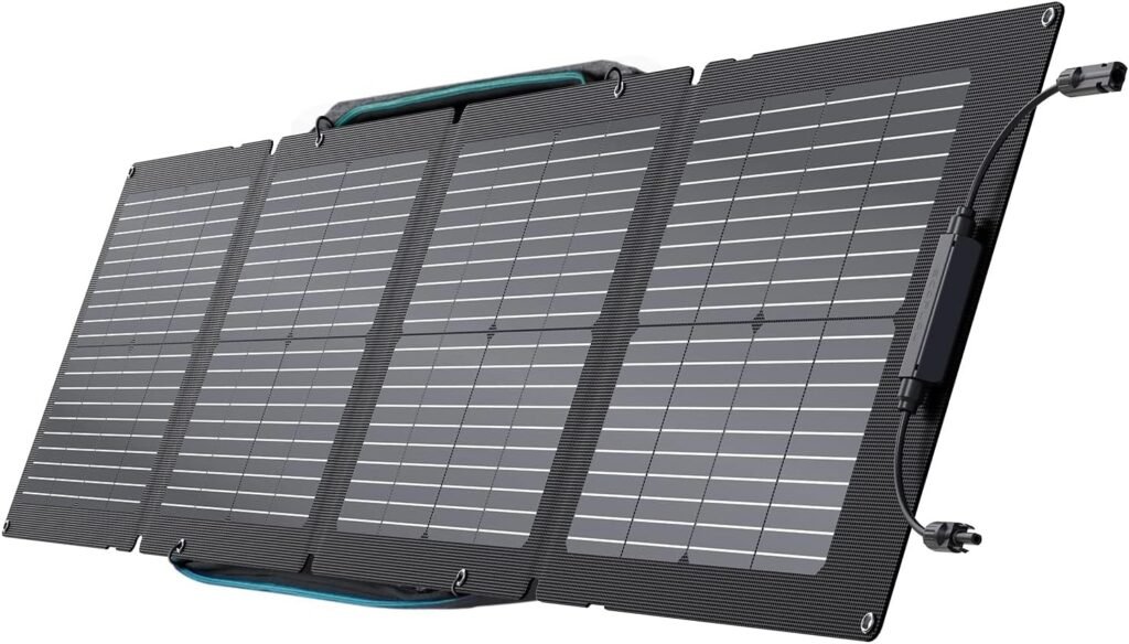 EF ECOFLOW 220W Portable Solar Panel, Bifacial Design Up to 25% Conversion Efficiency N-Type Solar Cell, with Adjustable Kickstand, IP68 Waterproof, Foldable Solar Panel for Camping RVing Home Backup