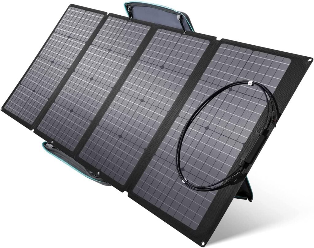 EF ECOFLOW 220W Portable Solar Panel, Bifacial Design Up to 25% Conversion Efficiency N-Type Solar Cell, with Adjustable Kickstand, IP68 Waterproof, Foldable Solar Panel for Camping RVing Home Backup