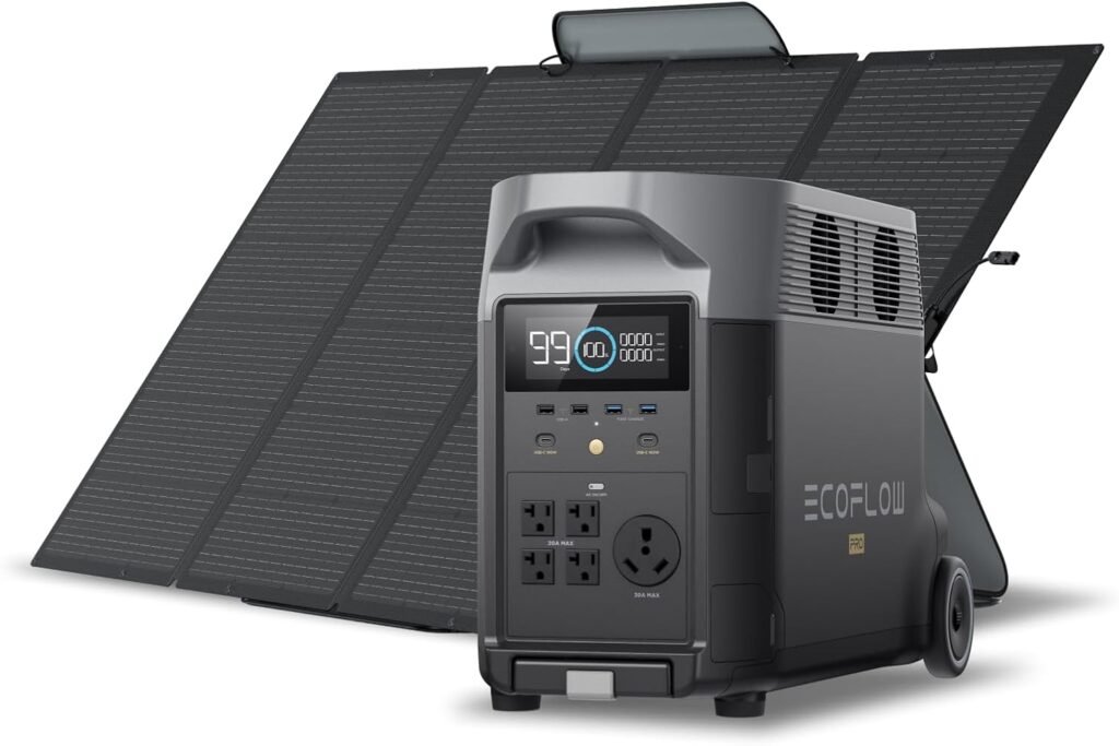EF ECOFLOW Solar Generator 120V/3.6KWh DELTA Pro with 400W Portable Solar Panel, 23% High Efficiency, 5 AC Outlets, 3600W Portable Power Station for Home Backup Outdoors Camping RV Emergency
