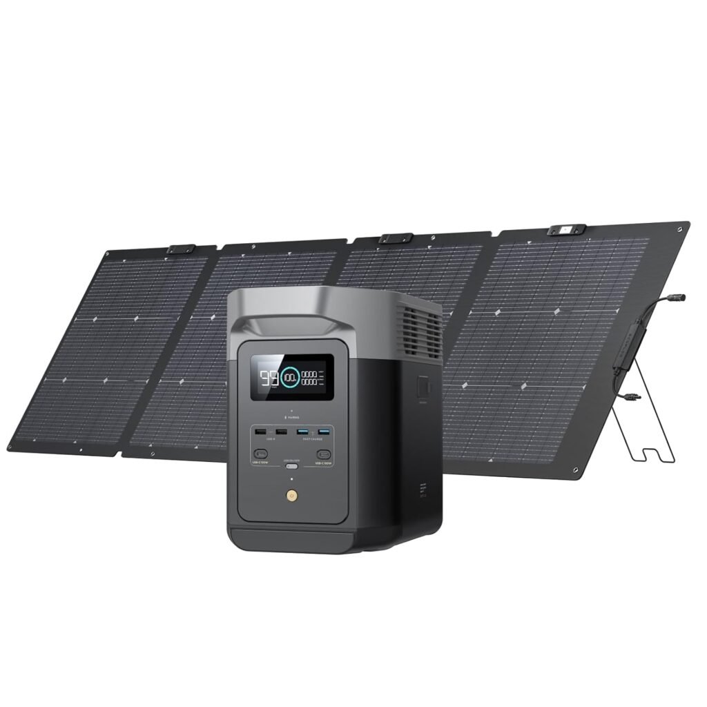 EF ECOFLOW Solar Generator DELTA 2 with 220W Solar Panel, 1024Wh LFP(LiFePO4) Battery, 1800W AC/100W USB-C Output, Fast Charging Portable Power Station for Home Backup Power, Camping  RVs