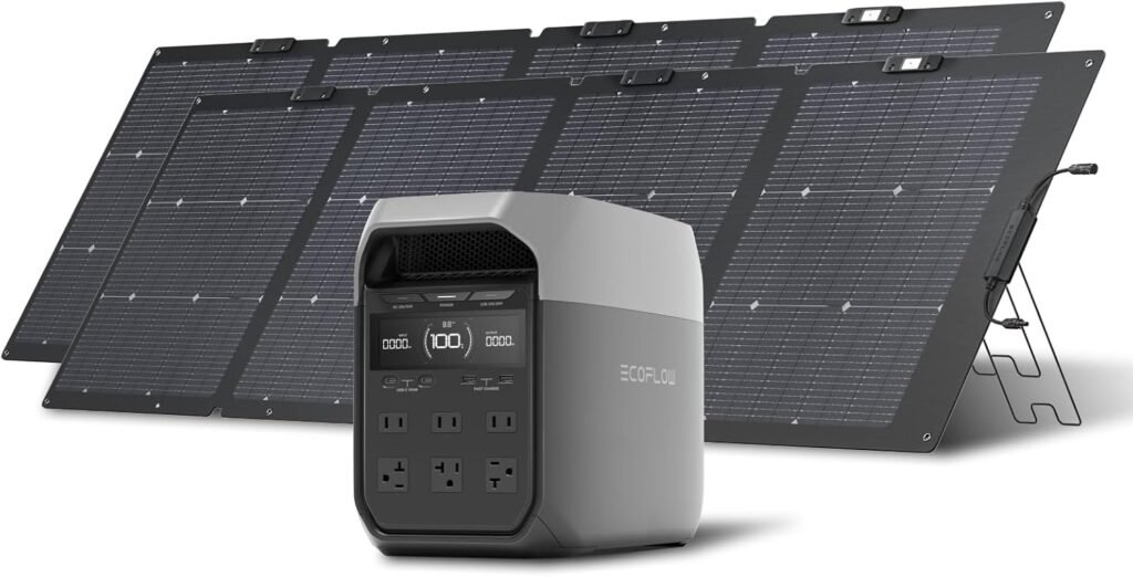 EF ECOFLOW Solar Generator DELTA 3 with 2x220W Bifacial Solar Panel, 1024Wh LFP Battery Portable Power Station, 1800W AC/100W USB-C Output, Full Charge in 1 Hr for Home Backup Power, Camping  RVs