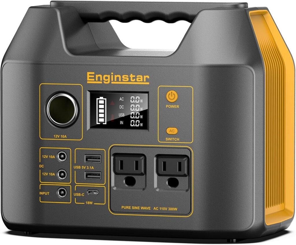 Enginstar Solar Generator, 296Wh Portable Power Station, 110V Pure Sine Wave, 80000mAh Backup Battery Power Supply for CPAP Outdoor Camping, Traveling, and Emergencies