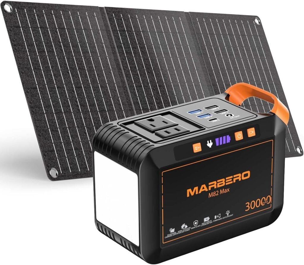 MARBERO Portable Power Station 88Wh Camping Lithium Battery Solar Generator Fast Charging with AC Outlet 120W Peak Power Bank(Solar Panel Optional) for Home Backup Outdoor Emergency RV Van Hunting