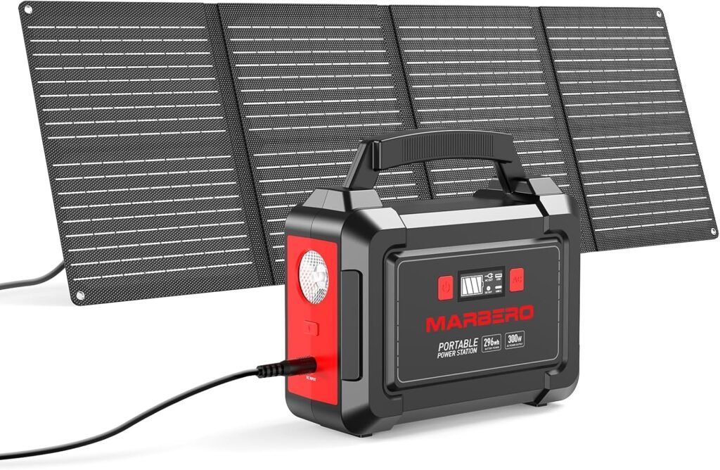 MARBERO Solar Generator 296Wh with Solar Panels 60W Portable Power Station with 300W Pure Sine Wave Solar Generator with Panels Included USB DC AC Outlet for Camping RV Van Outdoor Emergency Home MARBERO Solar Generator 296Wh with Solar Panels 60W Portable Power Station with 300W Pure Sine Wave Solar Generator with Panels Included USB DC AC Outlet for Camping RV Van Outdoor Emergency Home