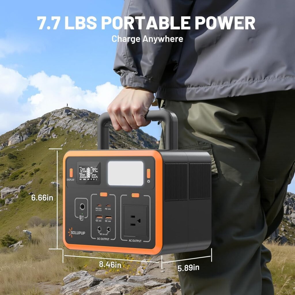 Portable Power Station 90,000mAh, 288Wh LiFePO4 Battery Bank, 300W (Peak 600W) Solar Generator, with 110V AC Outlet for Camping  Emergency Backup