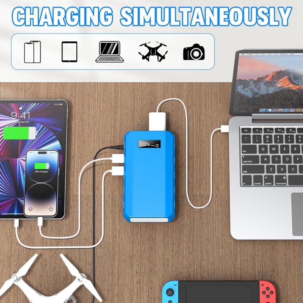 Portable Power Station with AC Outlet, Powkey 65W/110V External Battery Pack 24000mAh/88.8Wh Power Pack, Portable Power Source Supply Backup for Outdoor Tent Camping Home Blue Portable Power Station with AC Outlet, Powkey 65W/110V External Battery Pack 24000mAh/88.8Wh Power Pack, Portable Power Source Supply Backup for Outdoor Tent Camping Home Blue