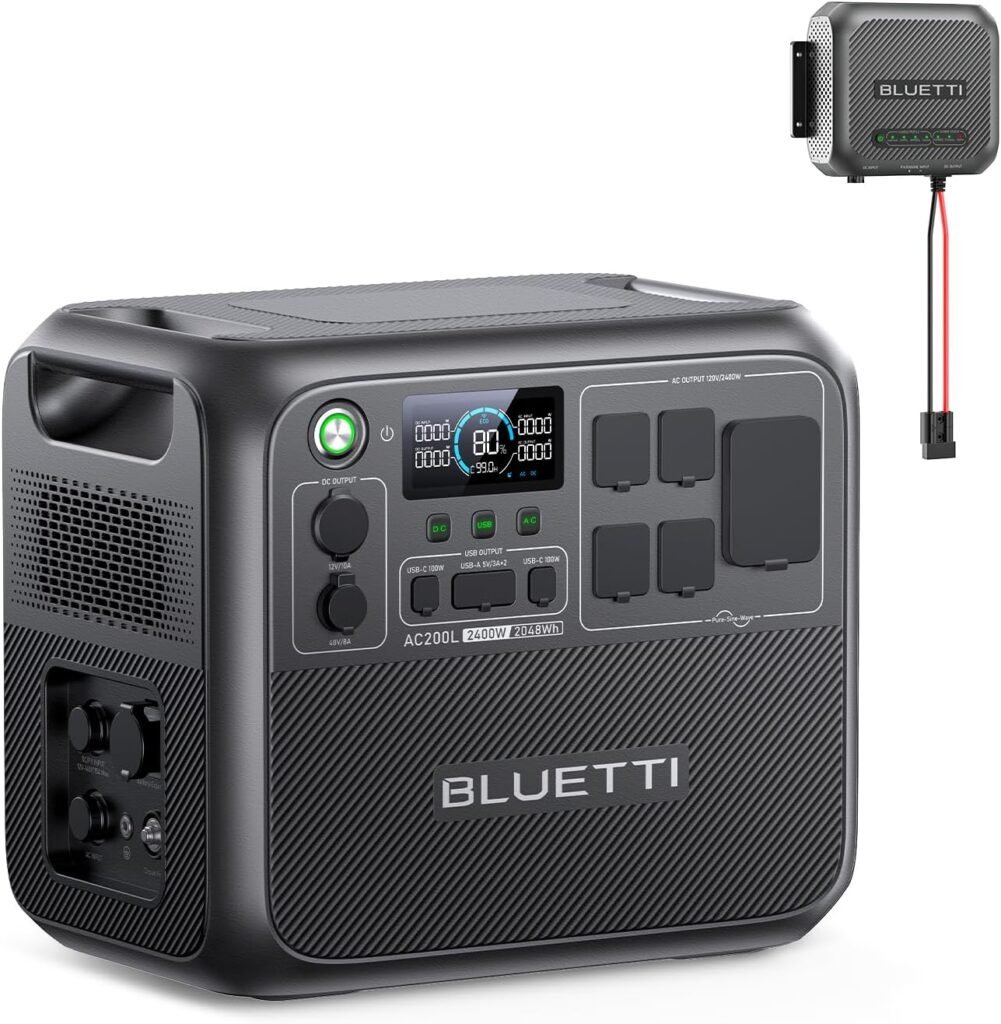 BLUETTI AC200L Portable Power Station, 2048Wh LiFePO4 Battery Backup, Expandable to 8192Wh w/ 2400W AC Outlets (3600W Power Lifting), 30A RV Output, Solar Generator for Camping, Home Use, Emergency BLUETTI AC200L Portable Power Station, 2048Wh LiFePO4 Battery Backup, Expandable to 8192Wh w/ 2400W AC Outlets (3600W Power Lifting), 30A RV Output, Solar Generator for Camping, Home Use, Emergency
