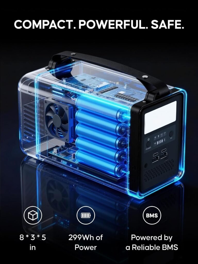 Portable Power Station 300W, 299Wh Solar Generator with 4.38lbs Ultralight Design, Pure Sine Wave AC Outlet Backup Lithium Battery for CPAP Camping RV Home Emergency