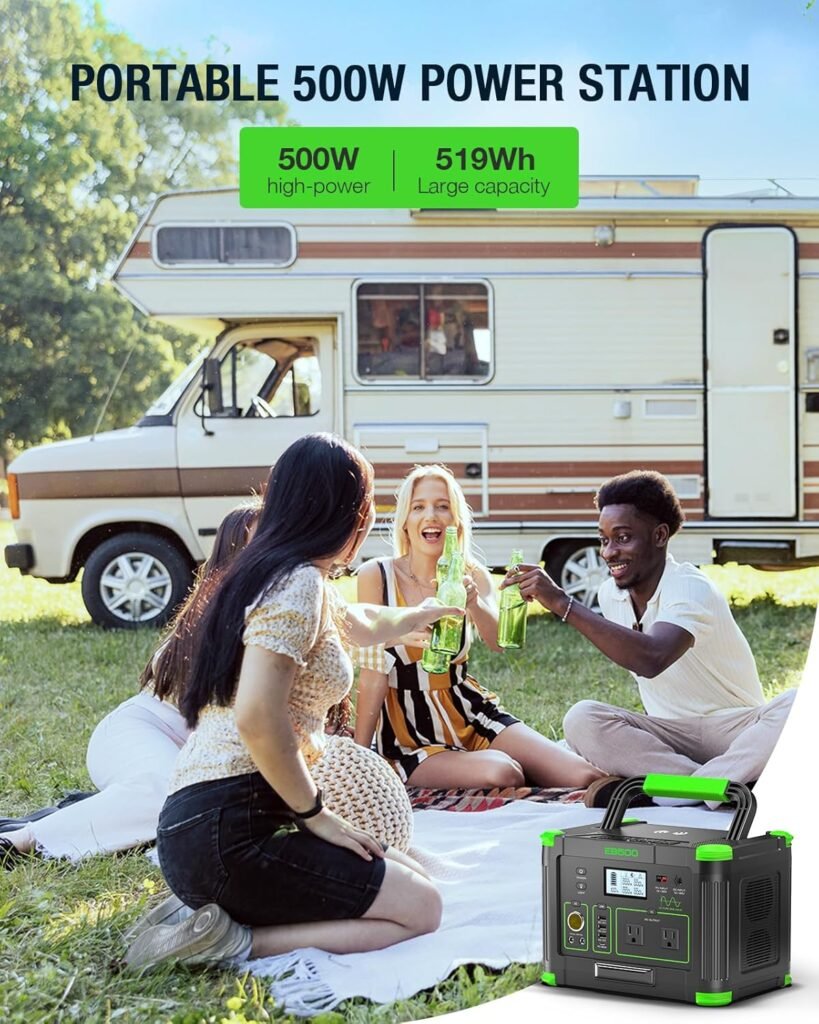 Portable Power Station 500W, 519Wh/140400mAh Solar Generator Backup Lithium Battery Pack Power Supply with AC Outlets, PD 60W USB-C Power bank for Outdoor RV Camping Home Outage Emergency
