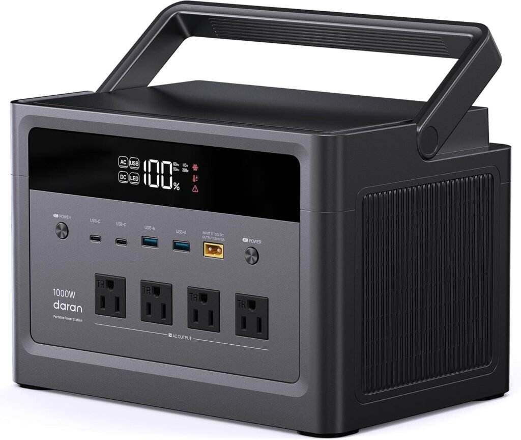 DaranEner 1000W Solar Generator (2000W Peak), 576Wh LiFePO4 Battery Portable Power Station, 1.8H Fast Charge, Home Emergency Backup, Portable Generator for RV Camping, Travel (Solar Panel Optional)