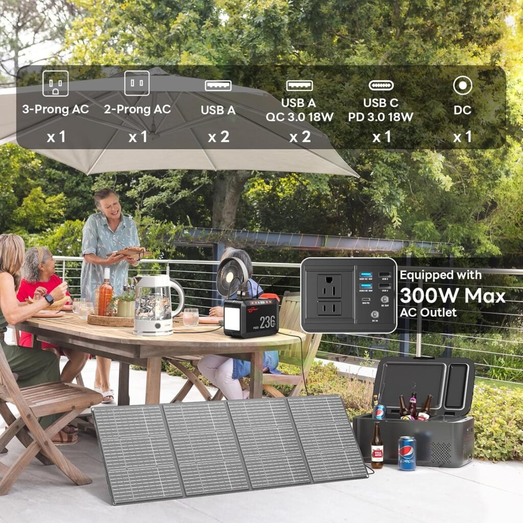 POWSTREAM 300W Solar Generator Power Station - 236Wh Portable Power Station with 60W Foldable Solar Panel Included, Pure Sine Wave Power Supply for Camping Emergency Home Blackout
